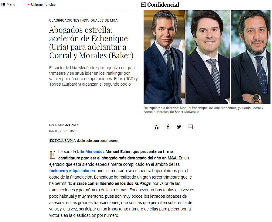 Abogados estrella: acelern de Echenique (Ura) para adelantar a Corral y Morales (Baker)